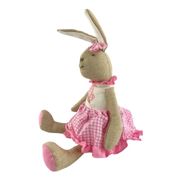Easter Spring Bunny Rabbit Plush Stuffed Animal Home Decor Pink Check Dress 12" - Picture 2 of 8